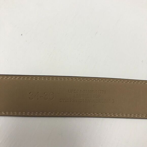Mens Belt 34-36 Brown Leather Top Synthetic Lining Stitching Silver Tone Buckle - Picture 3 of 5